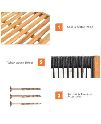 3PCS Patio Acacia Wood Sofa Furniture Set Thick Cushion W/ Nylon Rope Armrest