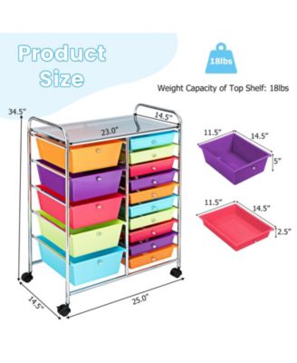 15-Drawer Utility Rolling Organizer Cart with Multi-Use Storage