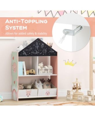 Playhouse Kids Bookshelf with Chalkboard and Whiteboard for 3-6 Years