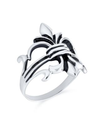 Oxidized .925 Sterling Silver Antique Style Religious Fleur De Lis Signet Ring Masonic Symbol