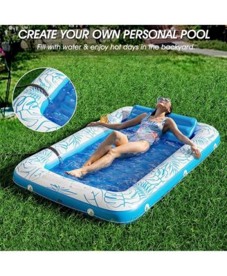 Inflatable Lounger Float Pool Floating Bed Backrest Floating Raft Drink Holder 85" x 63" Blue