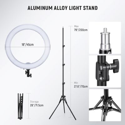 55W 18"/45cm Ring Light Kit New Version, 5600K 0-100% Dimming LED Selfie Light with Light Stand and Phone Holder for Makeup Lash Tattoo Barber Vlog Studio Video Photography Lighting, RL-18