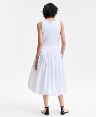 Women's Mixed-Media Bubble-Hem Midi Dress, Exclusively at Macy's