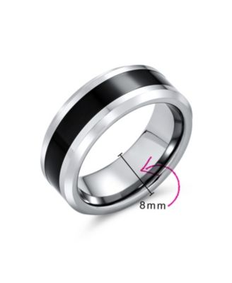 Simple Two Tone Black Center Couples Titanium Band Ring Silver Tone Beveled Edge 8MM