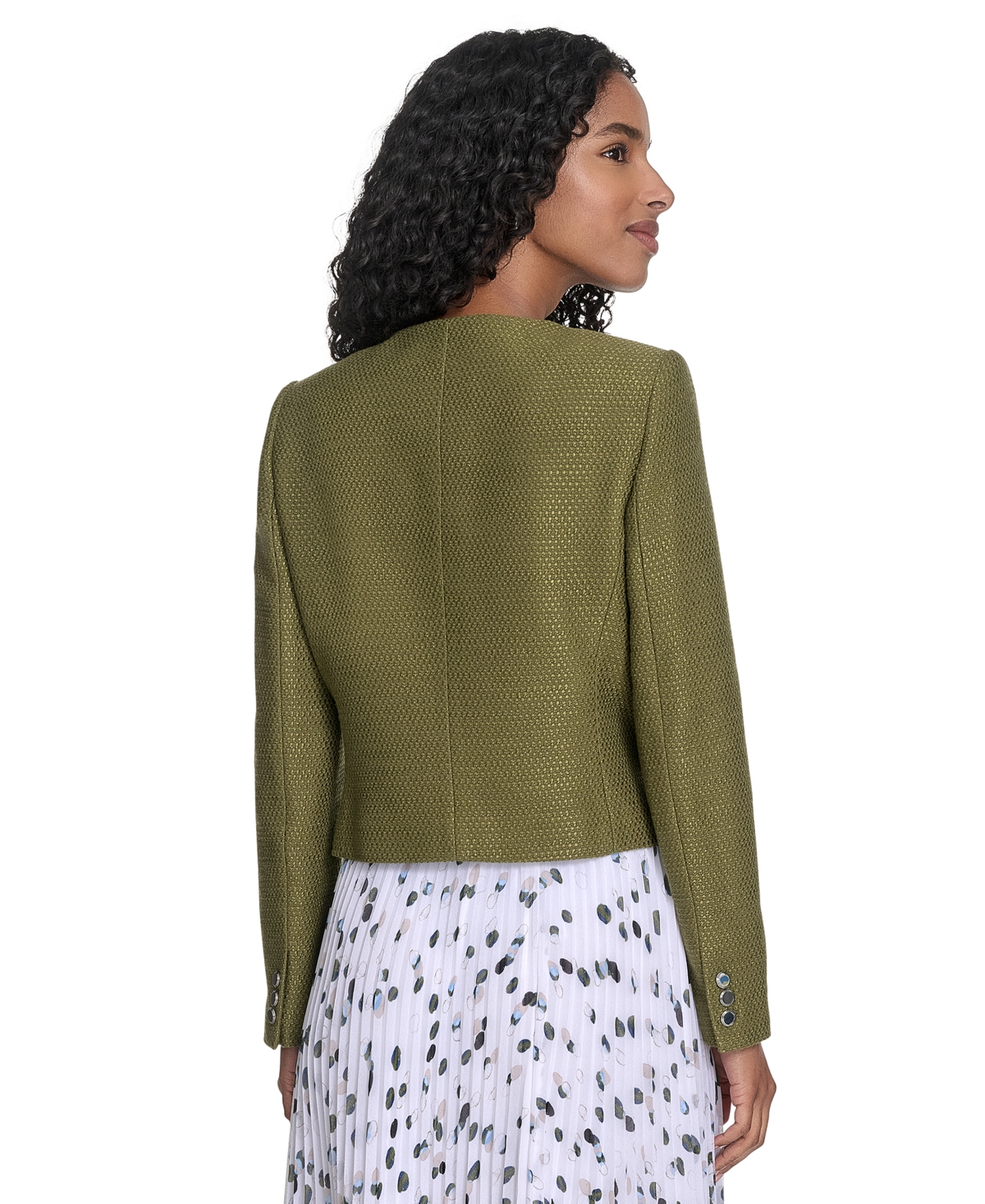 Calvin Klein Women's Tweed Collarless Button-front Jacket