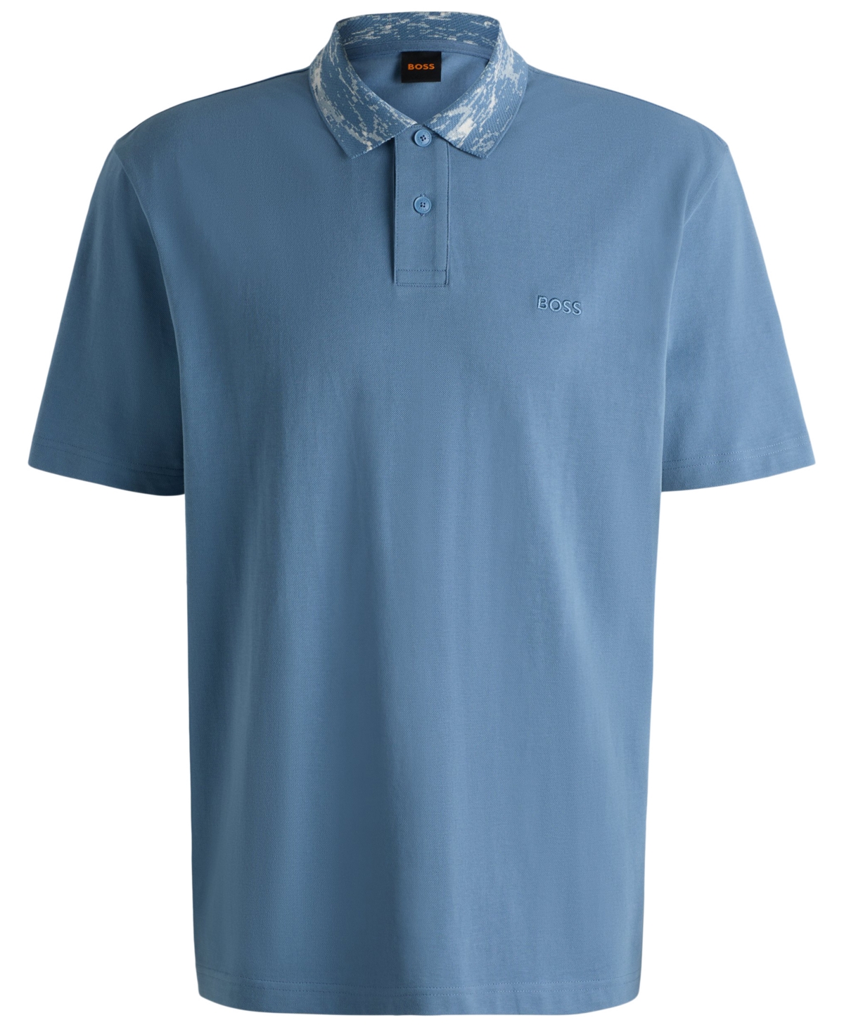 Hugo Boss Relaxed-fit Cotton-piqué Polo Shirt With Collar Artwork In Blue