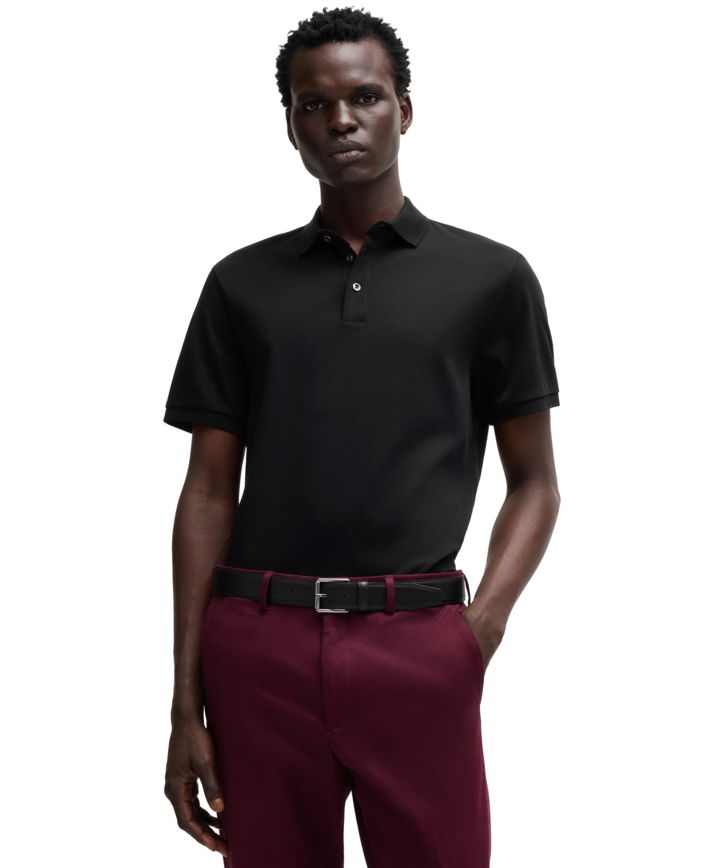Мужское поло Hugo Boss Mercerized Cotton Regular-Fit Polo Shirt, цвет: Чёрный — фото 1