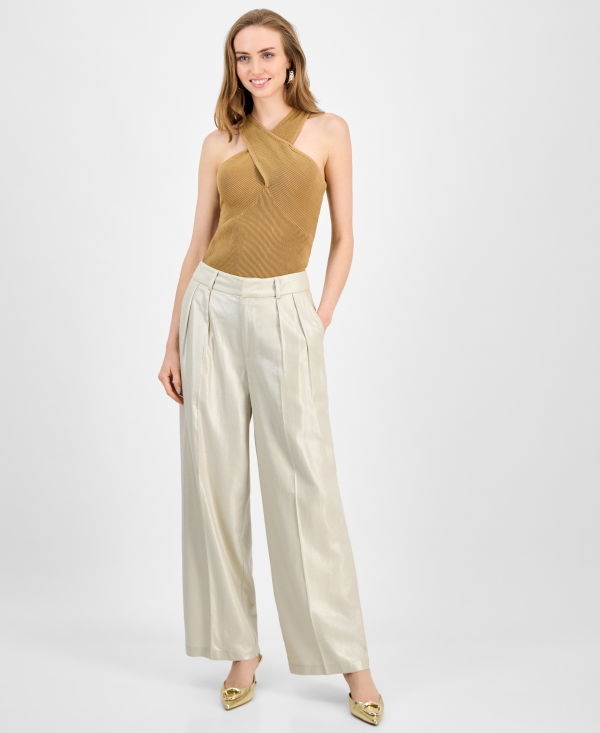 Women's Metallic Linen Pants, Macy's Exclusive - Metallic Linen
