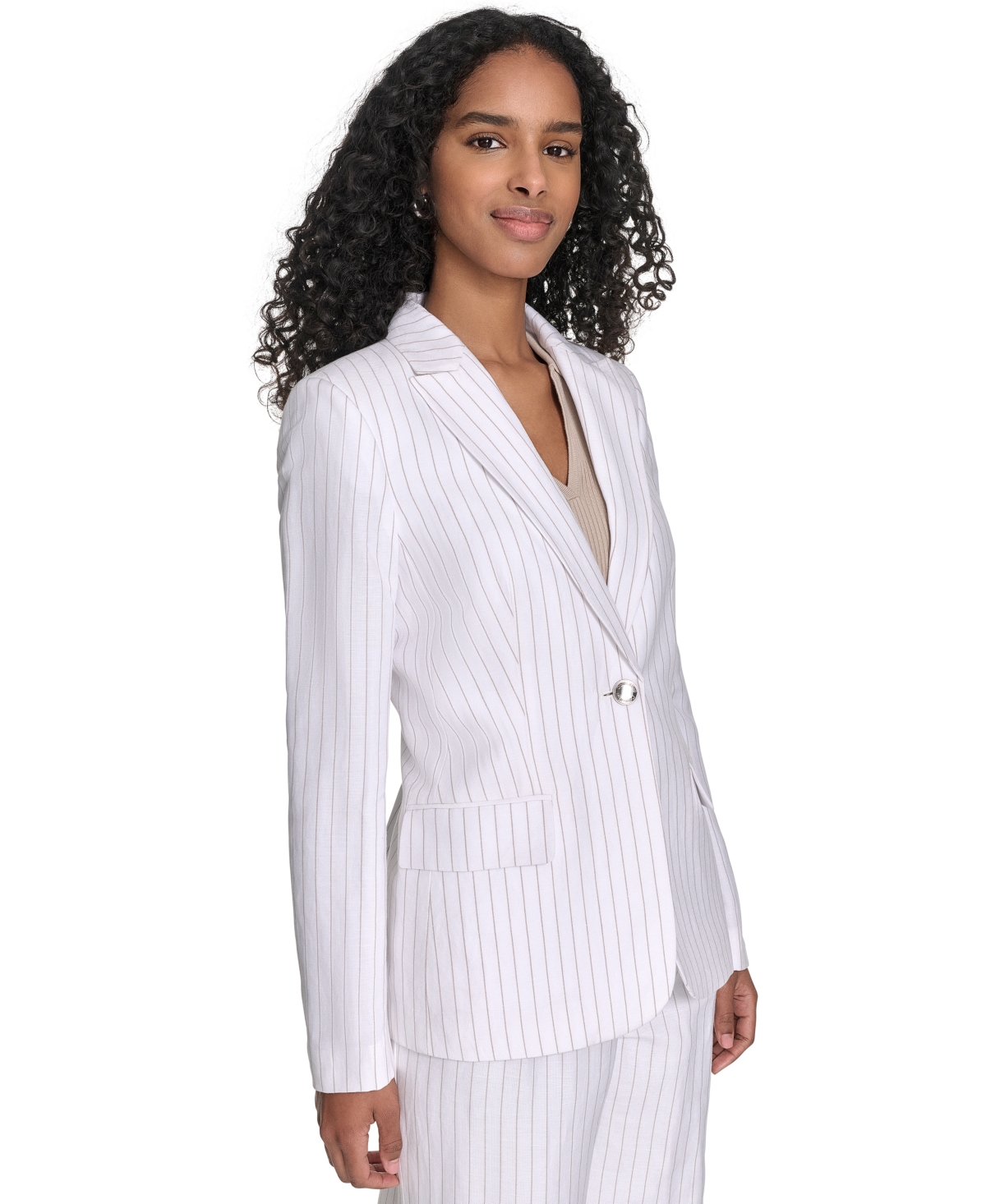 Shop Calvin Klein Women's Pinstriped One-button Blazer
