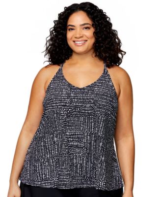 Plus Size Printed Racerback Tankini Top