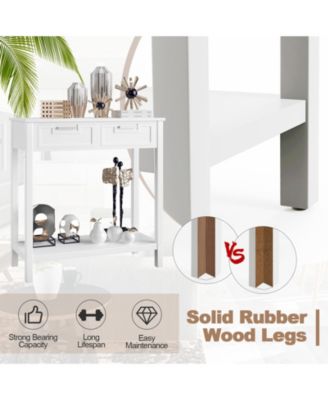 Narrow Console Table with Drawers and Open Storage Shelf