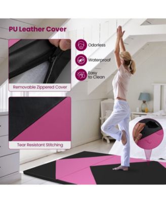 4-Panel PU Leather Folding Exercise Gym Mat with Hook and Loop Fasteners