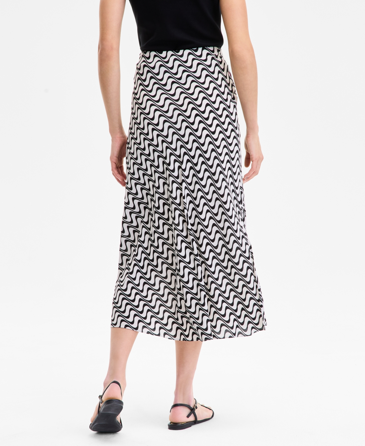 Inc International Concepts Women's Printed Pull-on Midi Skirt, Exclusively At Macy's In Black