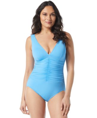Women's Contours Solitare V-Neck Underwire Tummy-Control One-Piece Swimsuit
