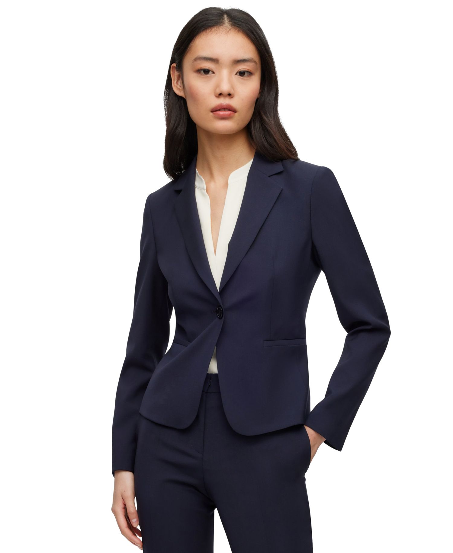 BOSS by Women's Virgin Wool Regular-Fit Button-Up Jacket