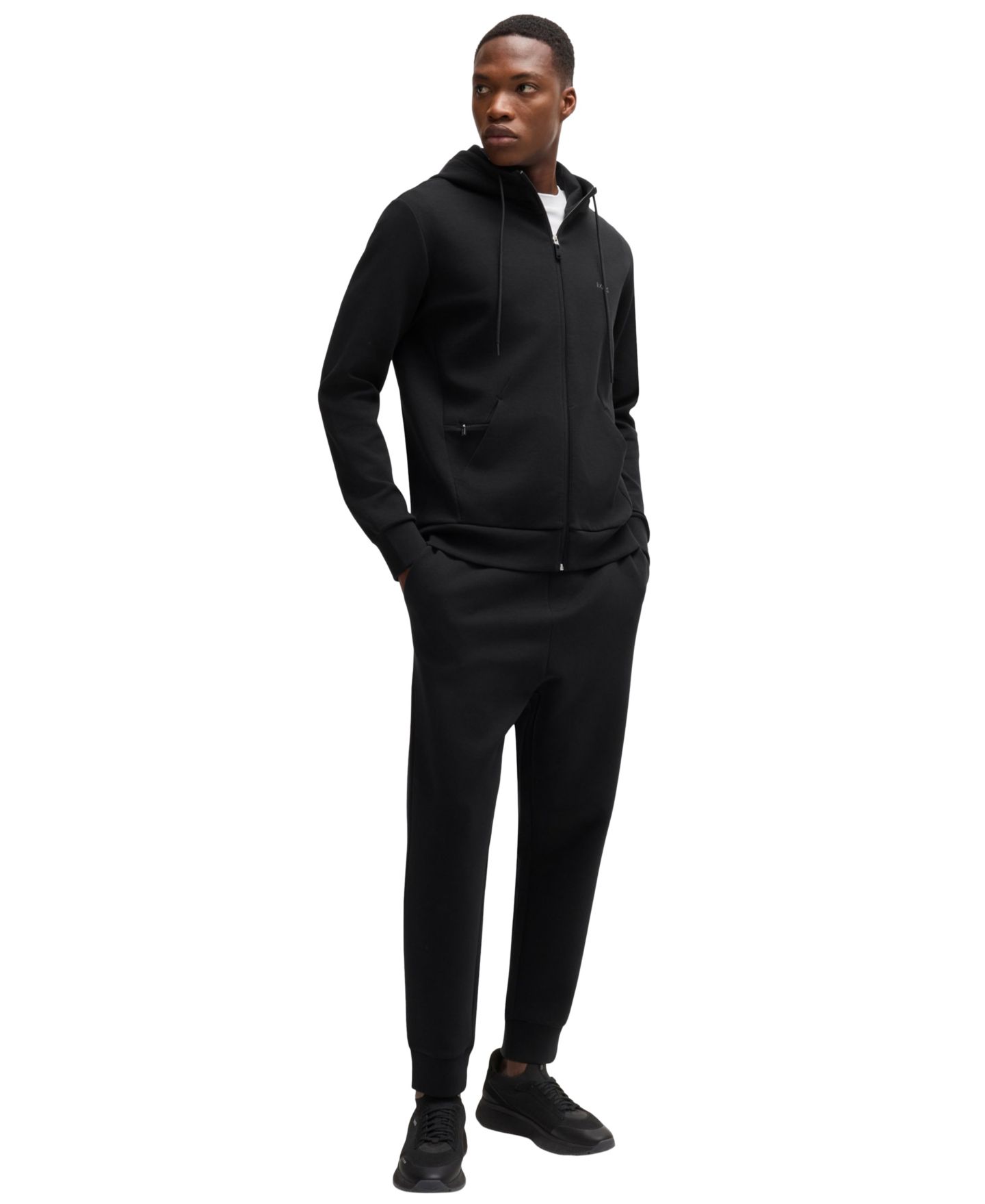 Мужское худи Hugo Boss Logo Print Zip-Up, цвет: Чёрный — фото 4