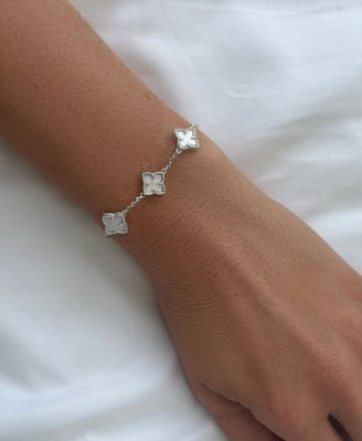 Silver White Mother of Pearl Flower Bracelet