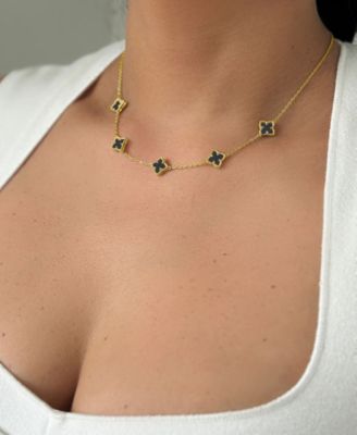 Gold Black Floral Station Necklace