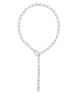 Silver Crystal Paper Clip Chain Lariat Necklace