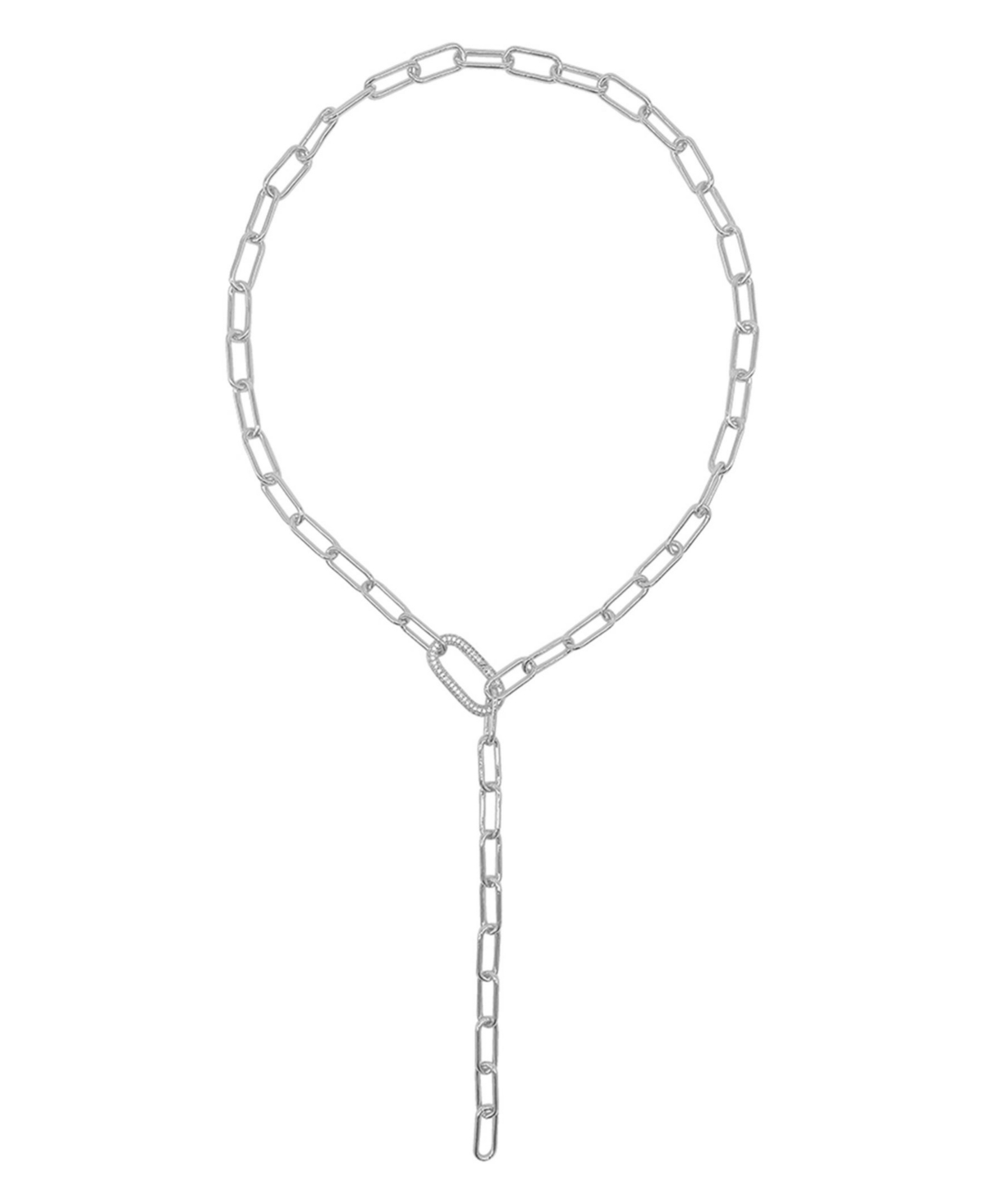 Adornia Silver Plated Paper Clip Chain Lariat Necklace With Crystal Adjustable Lock In Silver