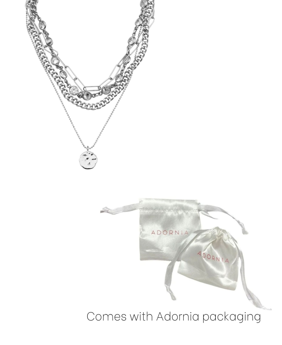 Adornia 14k Yellow Gold Plated Layered Pebbled Charm Necklace In Silver