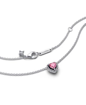 Pandora Sterling Silver Pink Elevated Heart Necklace - Macy's