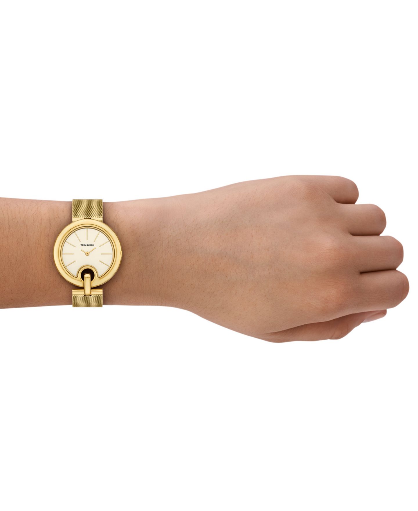 Женские часы Tory Burch The Pierced Gold-Tone Stainless Steel Mesh Bracelet Watch 36mm — фото 4