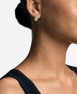 14K Gold-Plated Brass Oval Stone Hoop Earrings