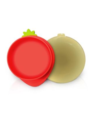 Red Small Strawberry Shaped Silicone Pet Bowl with Non-Slip Suction Base
