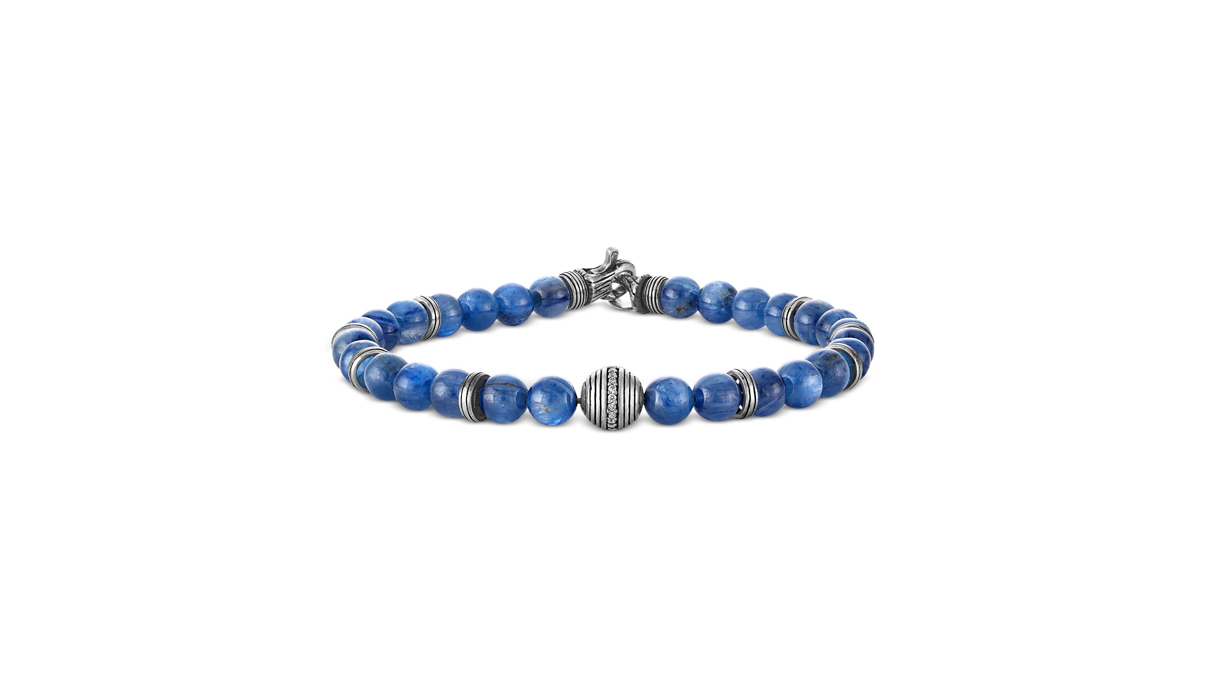 Esquire Men's Jewelry Kyanite & Diamond (1/10 ct. t.w.) Bead Bracelet in Sterling Silver, Exclusively at Macy's