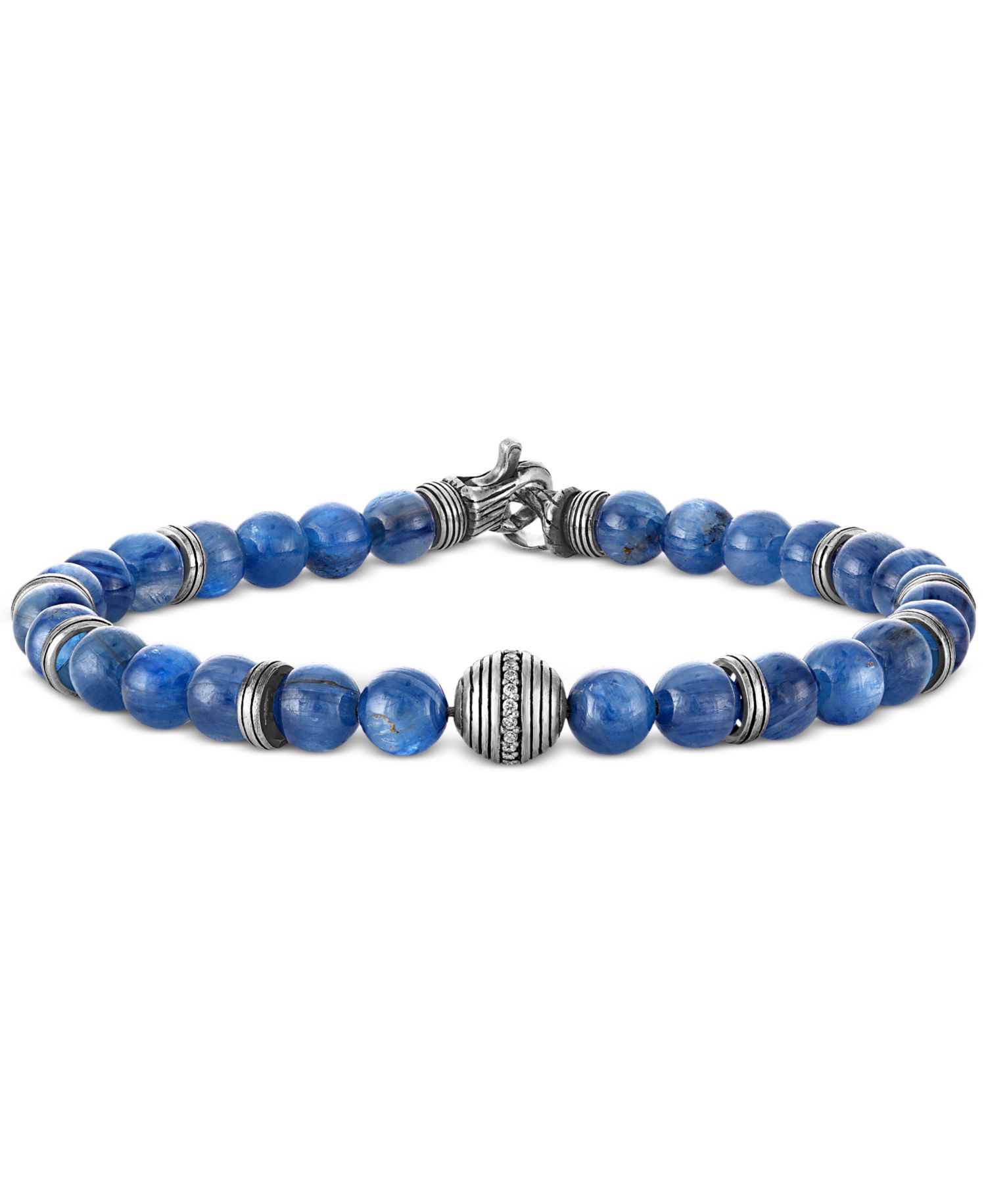 Kyanite & Diamond (1/10 ct. t.w.) Bead Bracelet in Sterling Silver
