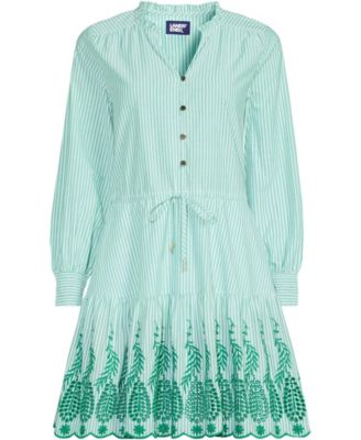 Women's Long Sleeve Eyelet Mini Popover Dress
