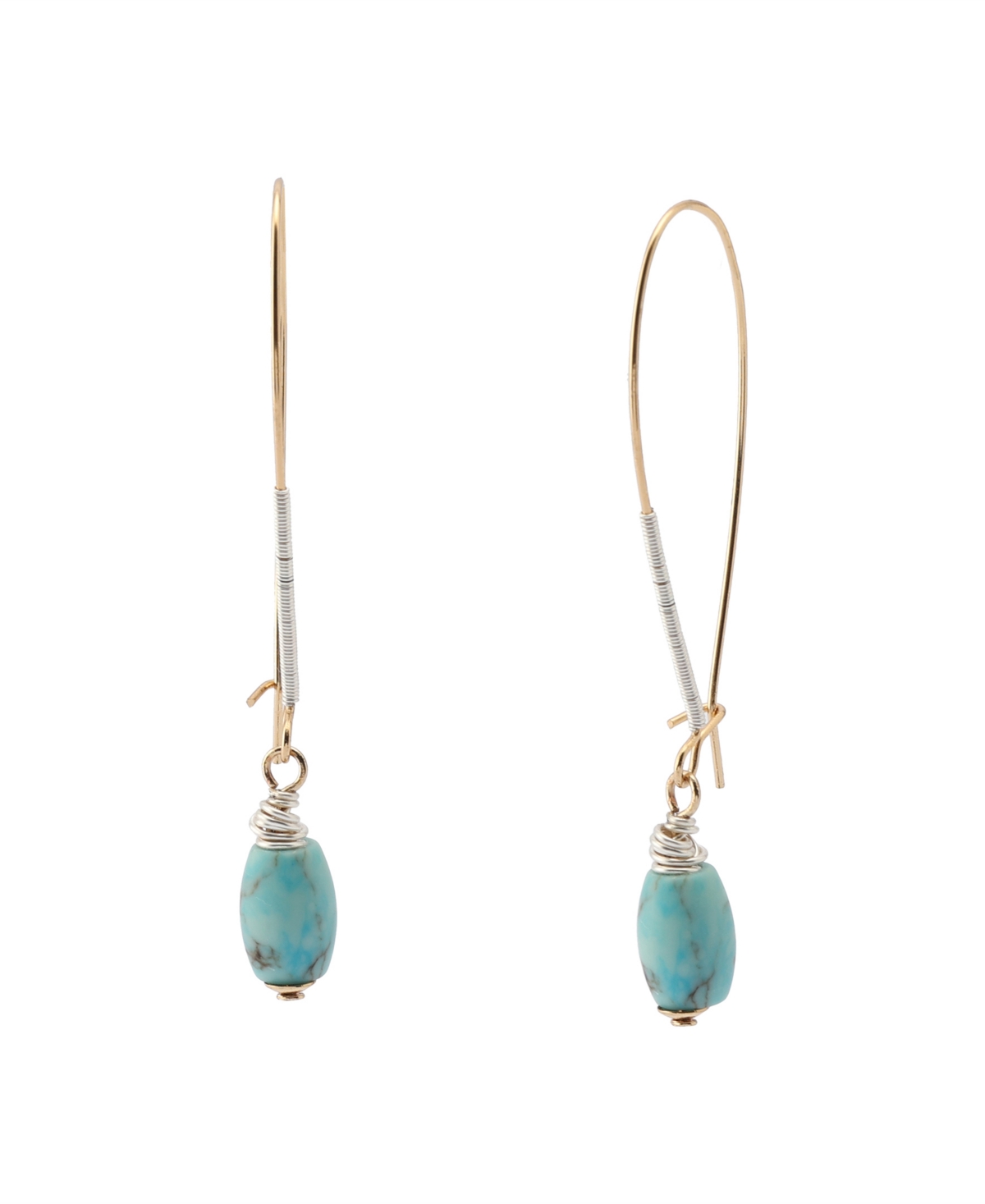 Turquoise Stone Dangle Earrings - Turquoise, Gold