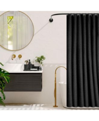 Complete Burlap-Texture Polyresin Bathroom Decor & Accessory Set with Shower Curtain, Shower Caddy Set & Bath Rugs