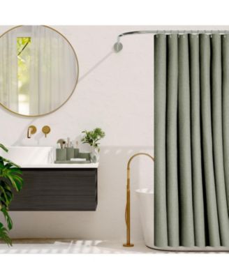 Complete Burlap-Texture Polyresin Bathroom Decor & Accessory Set with Shower Curtain, Shower Caddy Set & Bath Rugs