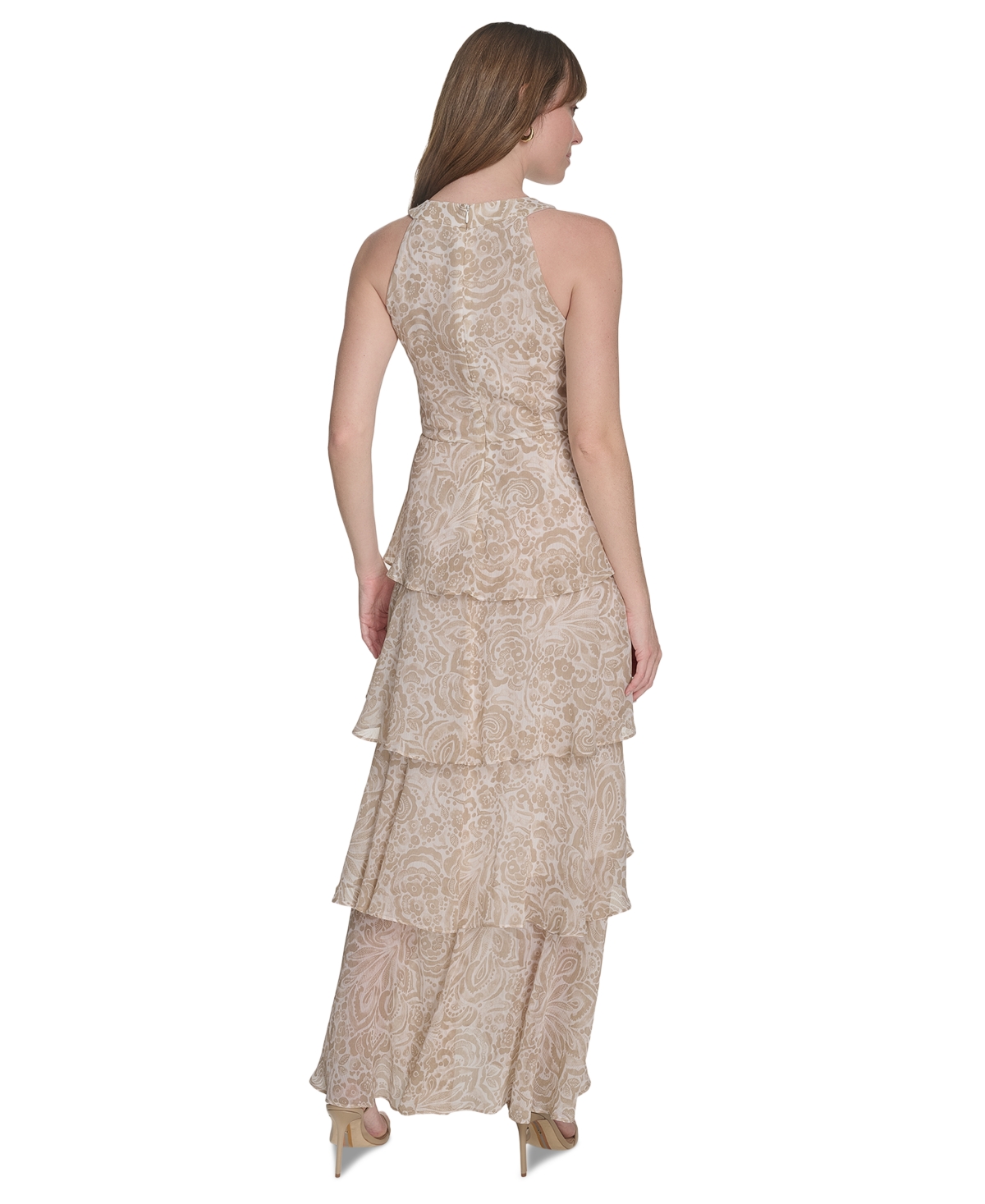 Tommy Hilfiger Women's Printed Tiered Halter Maxi Dress In Khaki Multi