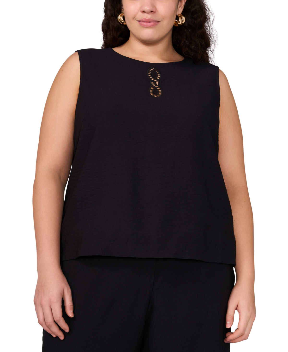 Vince Camuto Plus Size Embroidered Crewneck Sleeveless Top