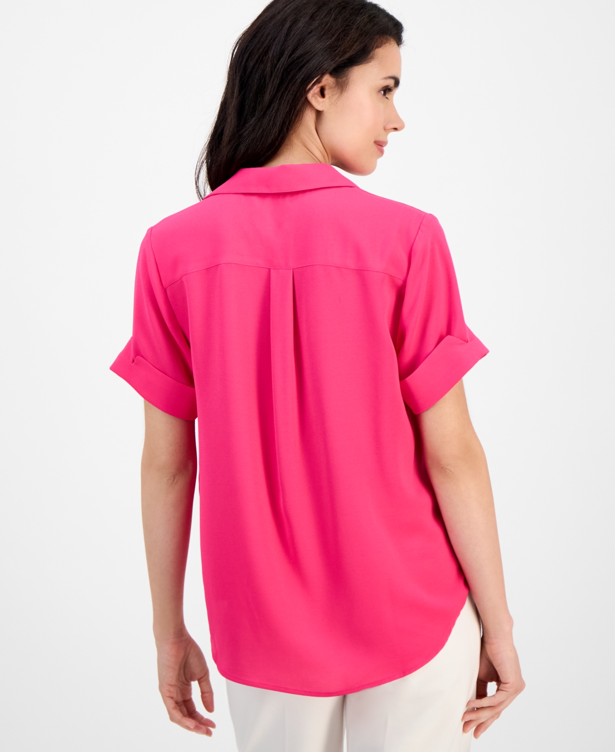 AK ANNE KLEIN PETITE COLLARED BUTTON-FRONT SHIRT 