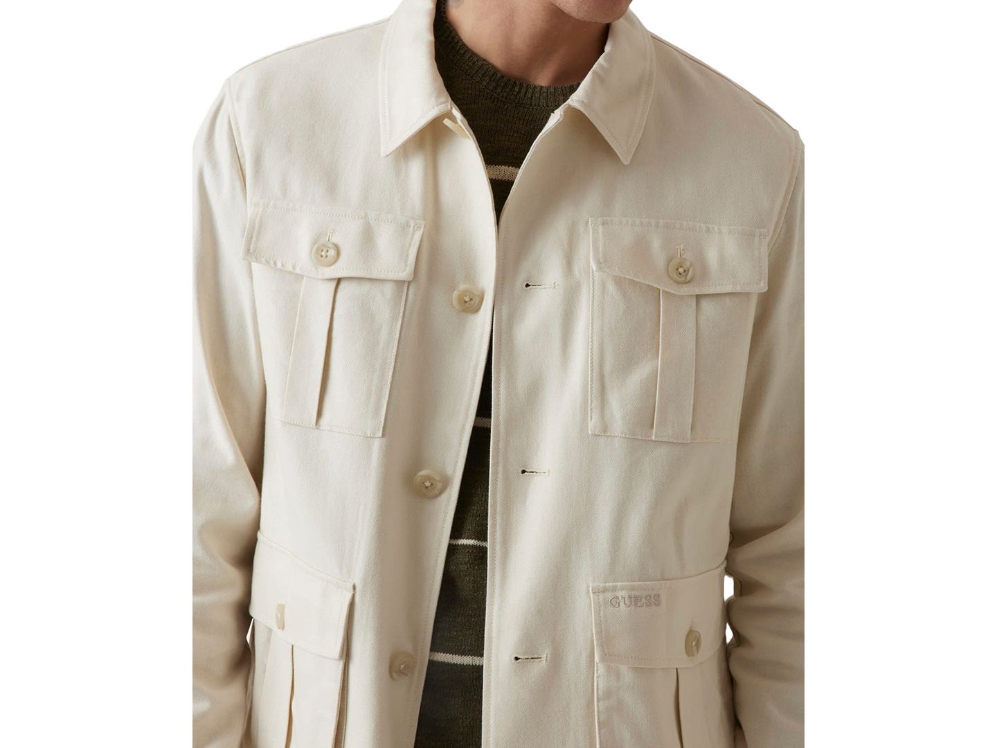 Мужская куртка GUESS Saharian Regular-Fit Twill Shirt Jacket, цвет: Quicksand — фото 3