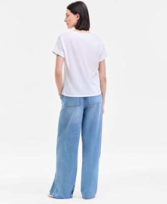 ON 34TH WOMENS CUFFED MON CHERI T SHIRT PULL ON UTILITY WIDE LEG JEANS EXCLUSIVELY AT MACYS 