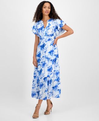 Pleated Dress Pastel Floral Midi Dress Graceland Maxi Dress White Blue  Floral