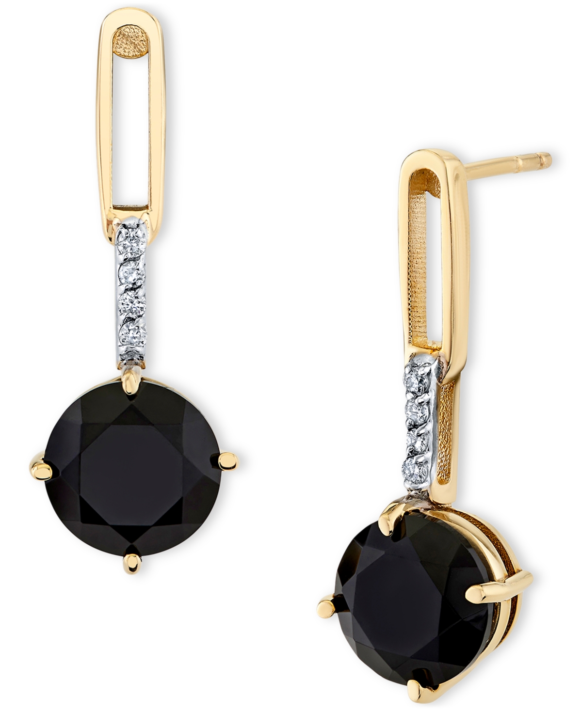 Macy's Onyx (7mm) & Diamond Accent Drop Earrings In 10k Yellow Gold In Gold