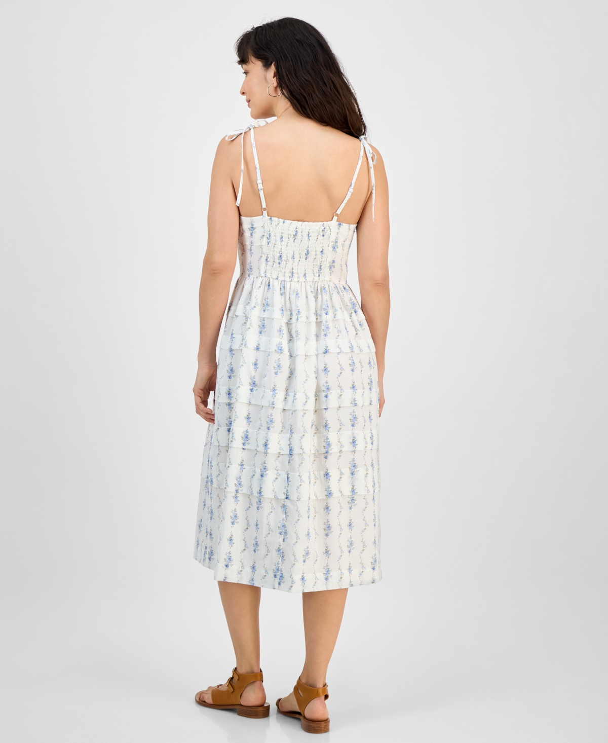 And Now This Petite Floral-print Square-neck Sleeveless Ruffle Midi Dress, Exclusively At Macy's