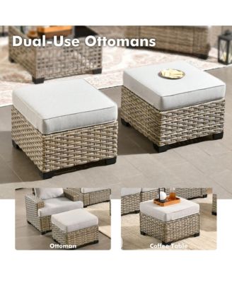 9 Pieces Outdoor Patio Furniture Set,Rattan Sectional Sofa Couch,Outside Coversation Set with Extra Deep Swivel Chairs and Solar Coffee Table for Porch Balcony Backyard Deck Poolside