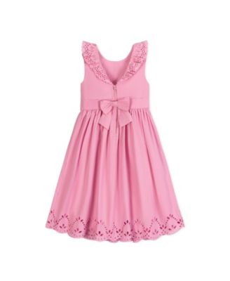 Big Girls Ruffle Collar Party Dress with Eyelet Embroidery