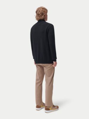 Men's High Neck Full-Zip Cashmere Cardigan Taupe