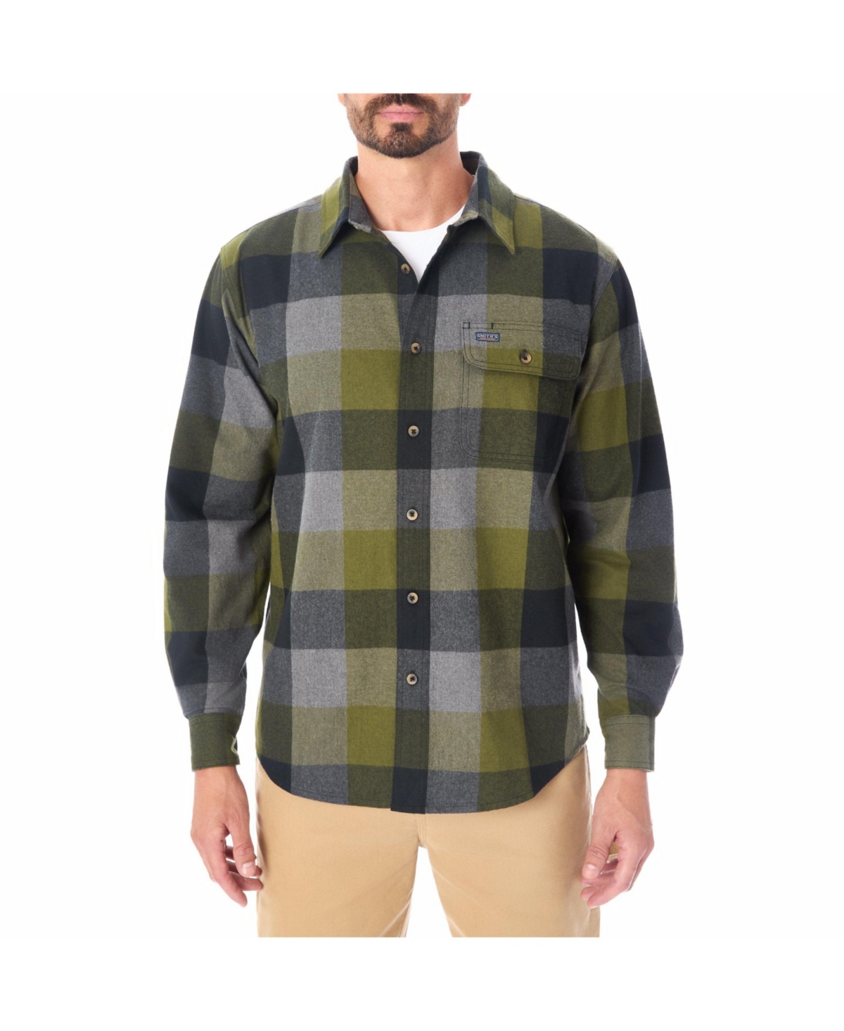Smith's Workwear Men's Pocket Flannel Shirt - Lively olive/grey-606