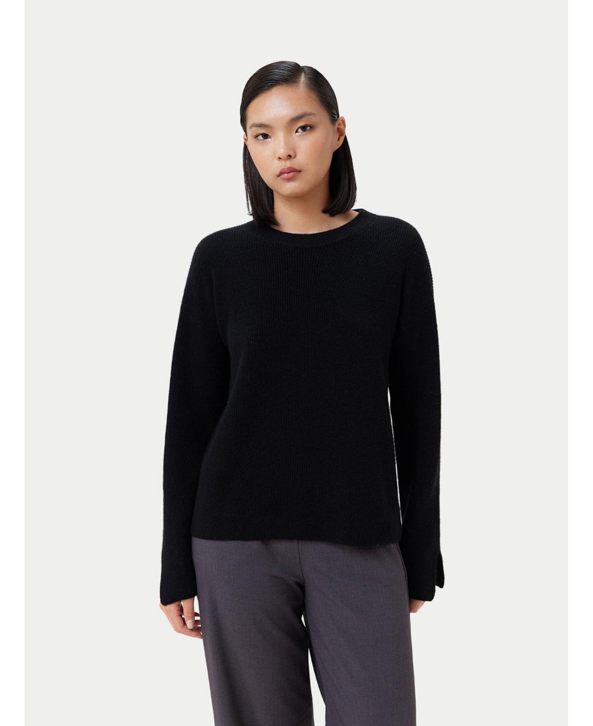 Women's Split-Sleeve Cashmere Sweater - 2XL / black / WK0936-1481 - Black-blue graphite
