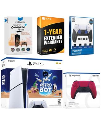PlayStation 5 Slim Disc Astro Bot Bundle with Extra Controller, Trigger Stop Kit, MightySkins Code and 1 Year Extended Warranty