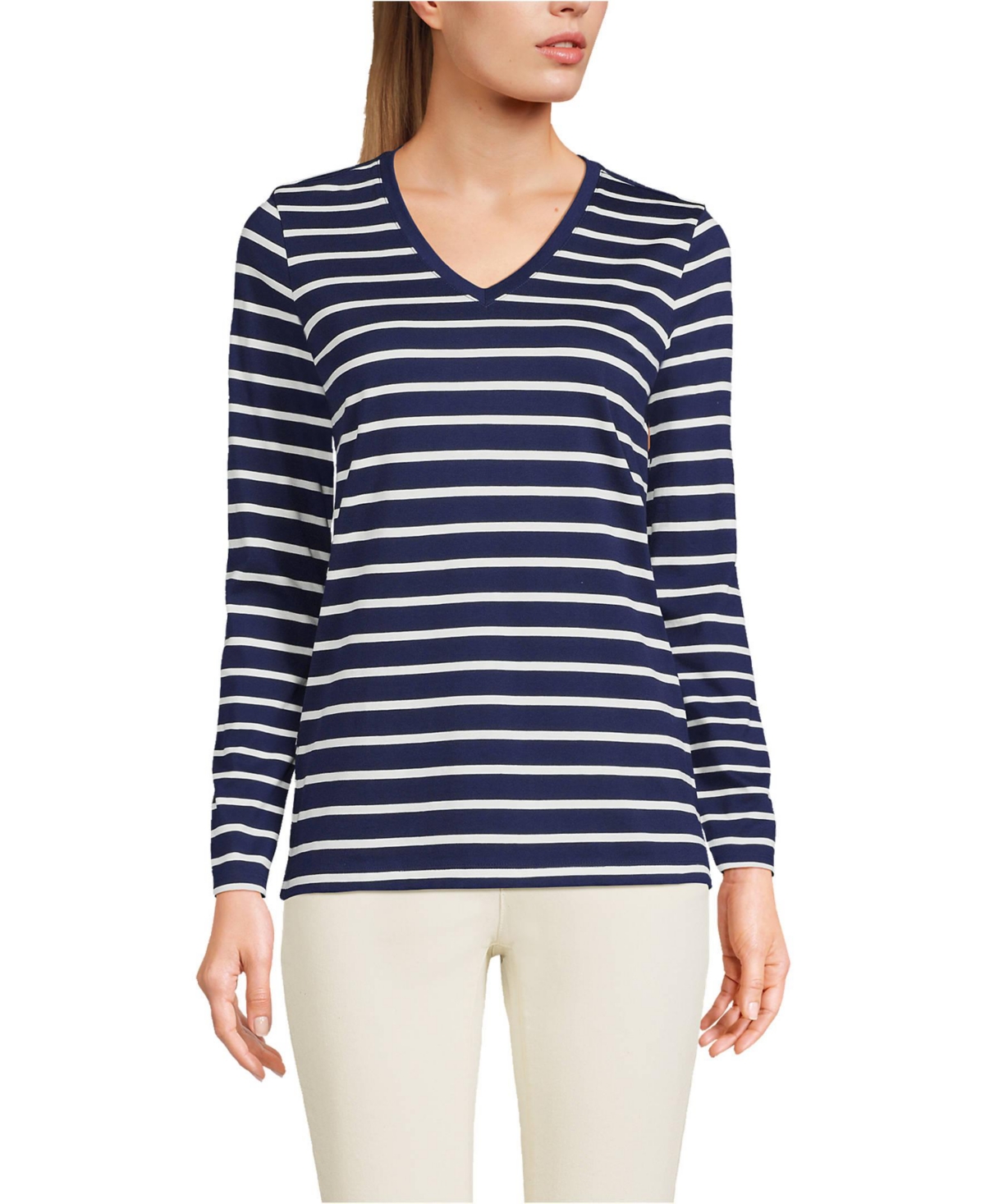 Women's Relaxed Supima Cotton Long Sleeve V-Neck T-Shirt - Charcoal heather
